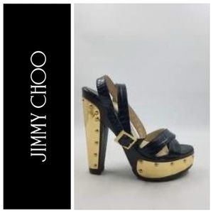 Jimmy Choo Black Croc Embossed Ultimate Wooden Ankle Strap Platform IT37 | US W7